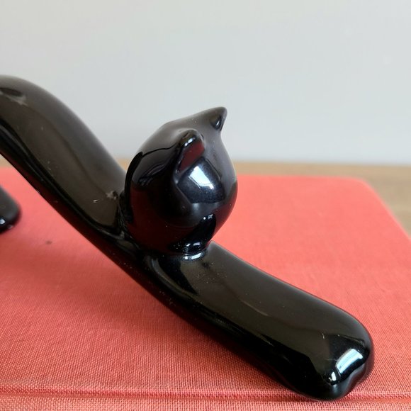 Black ceramic stretching cat figurine. Home Decor. - Picture 4 of 5